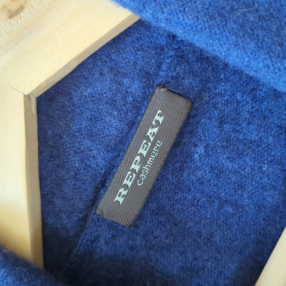 REPEAT CASHMERE I Navy Blue Open Front Fine Knit Fringed Cardigan Sweater, S - Picture 3 of 12